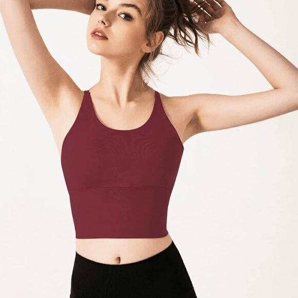 Longline Sports Bra for Women with Removable Padded,Sexy Criss Cross Back Strapp - Picture 5 of 5